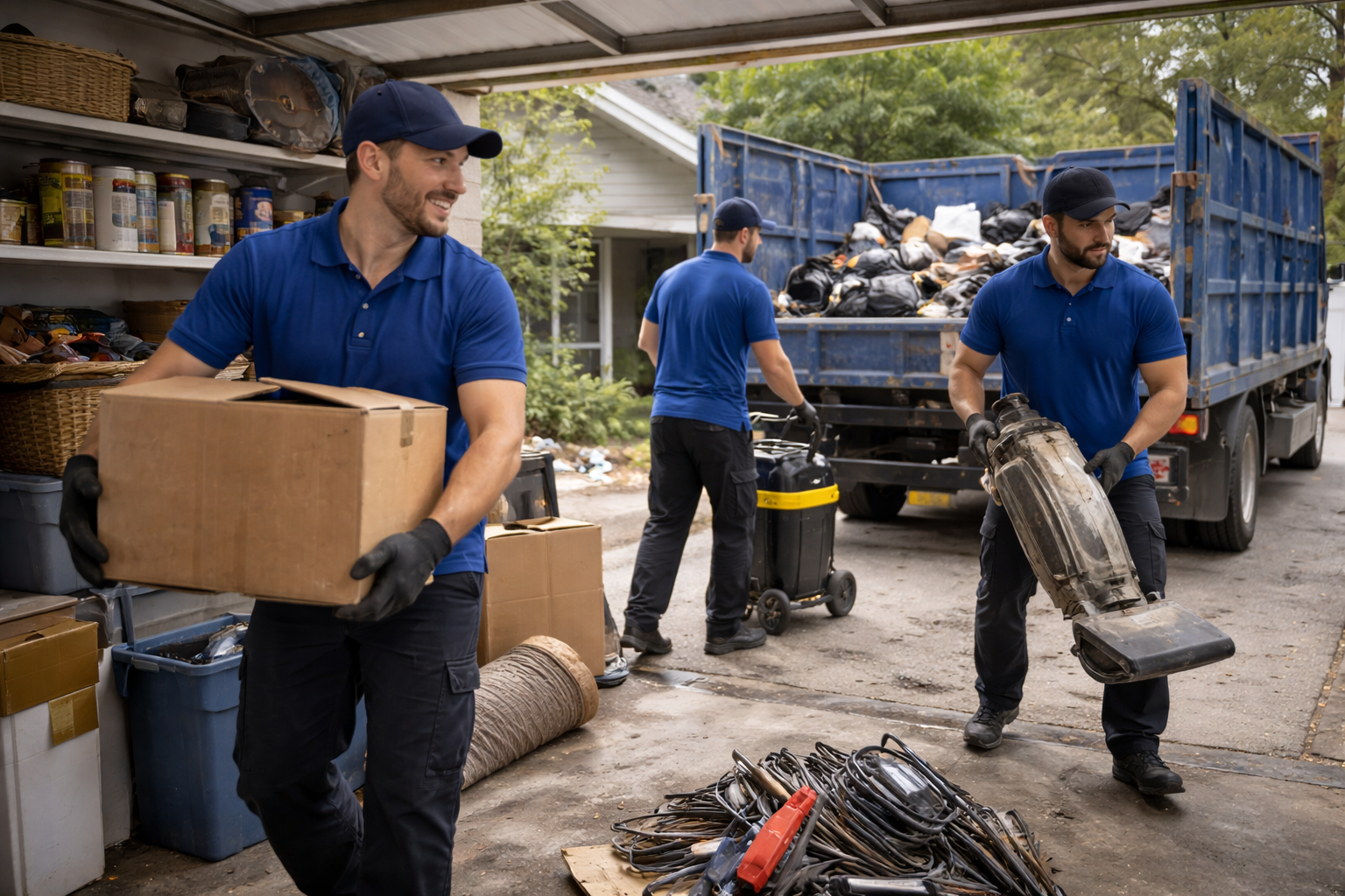 Junk removal crew clearing out garage debris and household items in Indianapolis