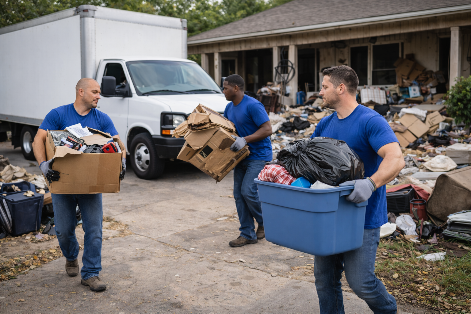 ClearWay Service Group team carefully clearing cluttered property in Indianapolis