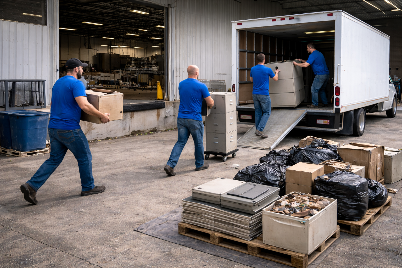 ClearWay Service Group team hauling commercial equipment and debris in Indianapolis ClearWay Service Group team hauling commercial equipment and debris in Indianapolis