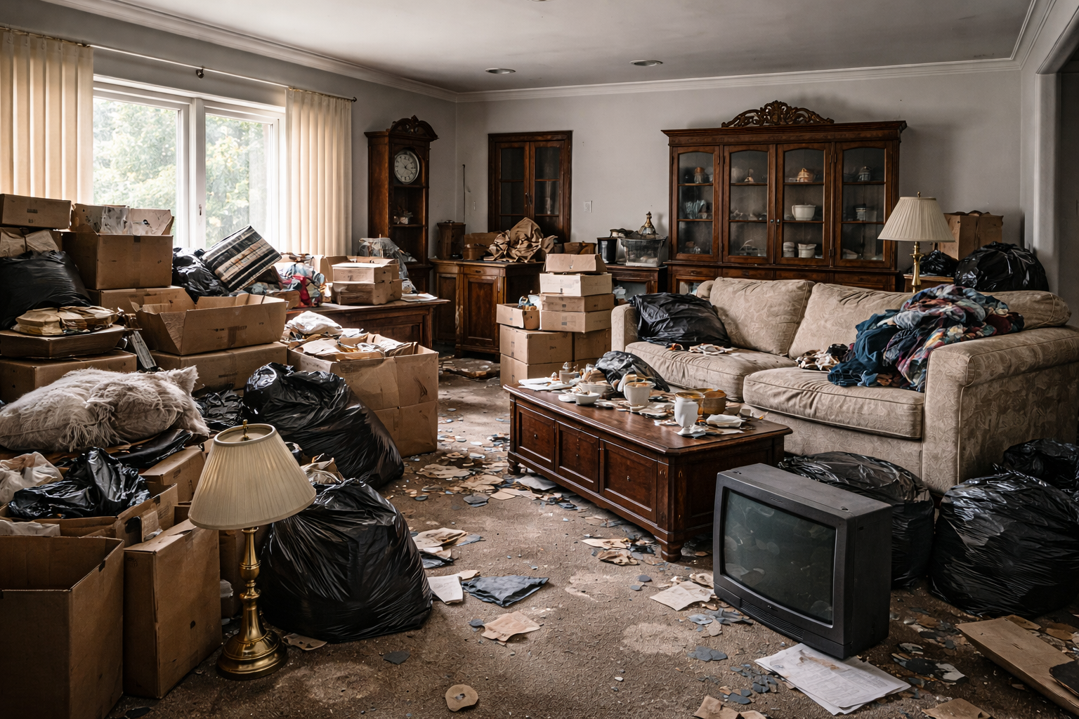 Cluttered estate home interior prepared for professional cleanout service in Indianapolis Cluttered estate home interior prepared for professional cleanout service in Indianapolis